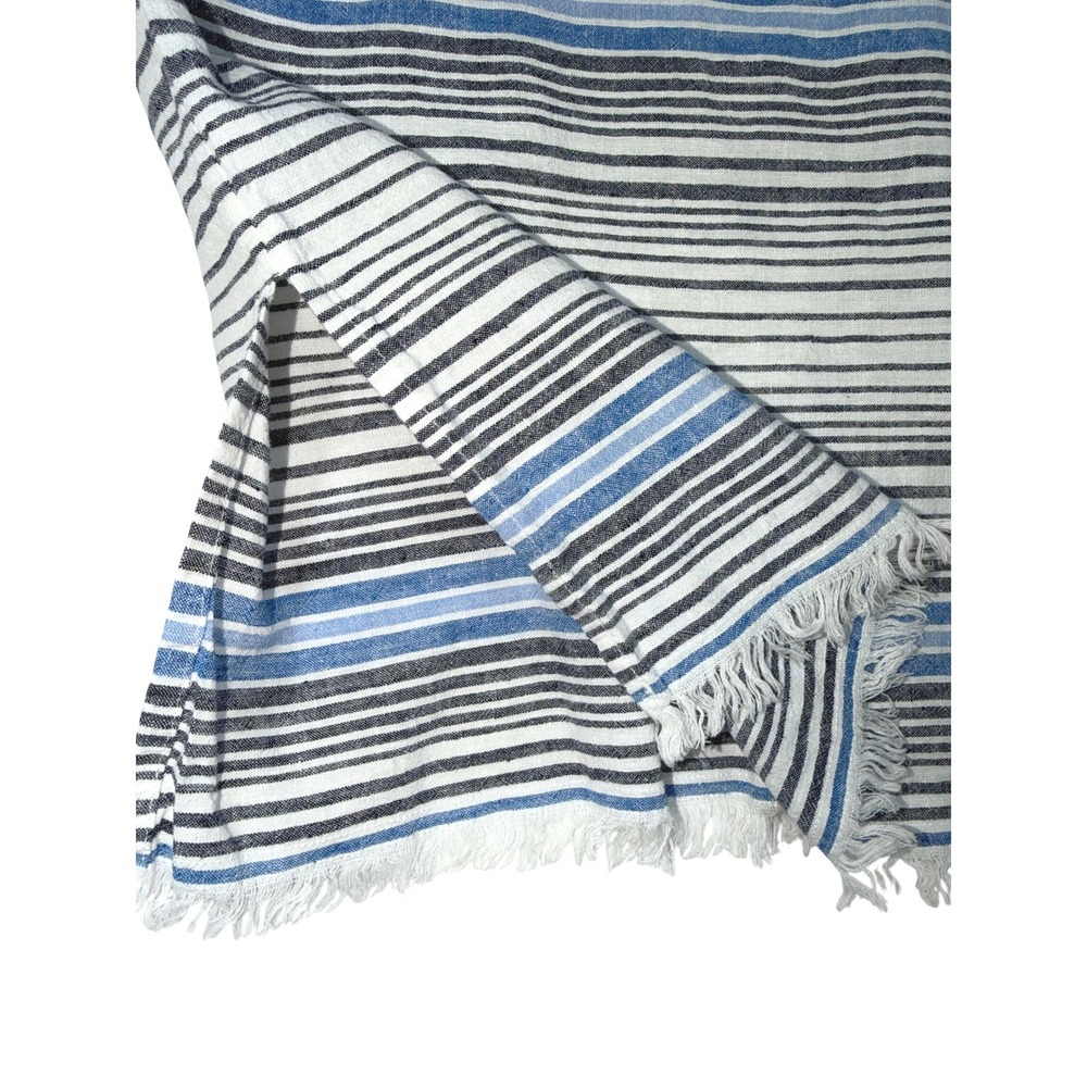 Tommy Bahama Linen Cotton Striped Tunic Dress Fringe Hem Pocket Small Blue White - Picture 6 of 8